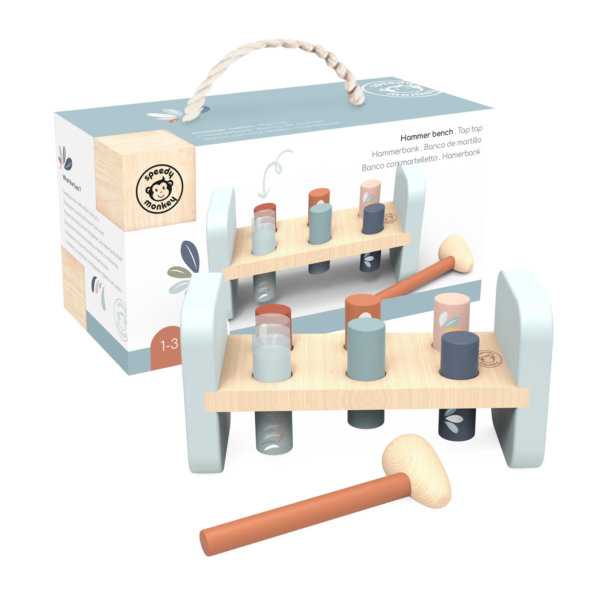 SPEEDY MONKEY Wooden Tap Tap Hammer Bench | Reversible Peg Play Toy Playset