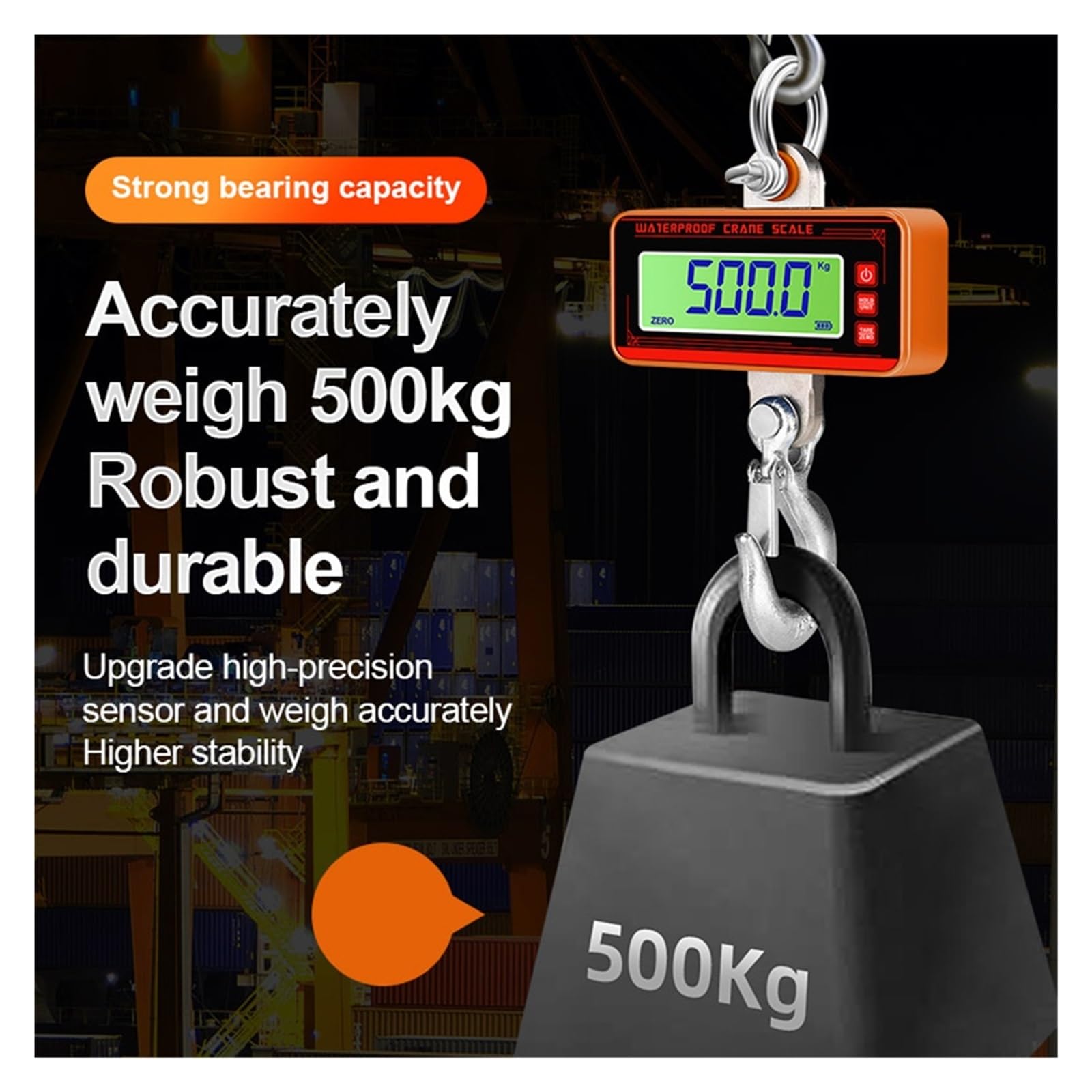 Bilancia sospesa digitale, D'attaccatura Resistente Impermeabile A A Gru Di Alluminio 1500kg Con L'anello E Il Gancio Rinforzati O Schermo Del LED For L'industria