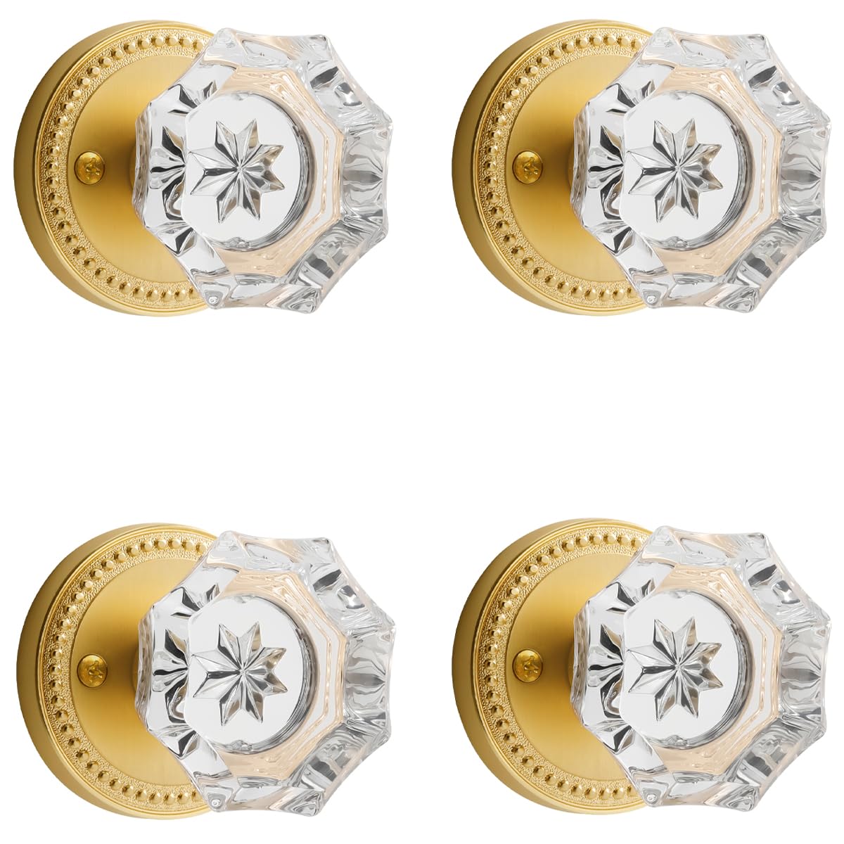 Photo 1 of SORWDUERM Crystal Glass Passage Door Knobs - Satin Brass (4 Pack)
