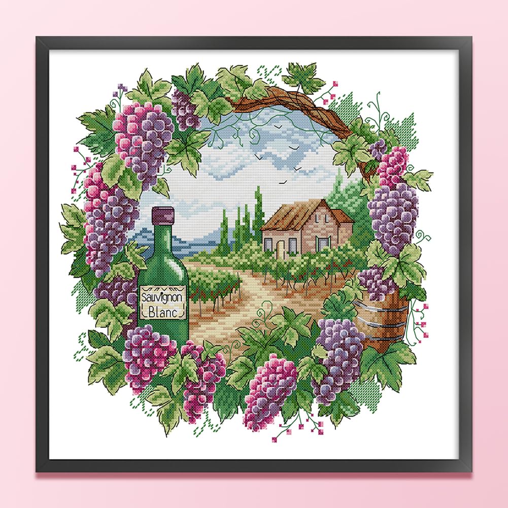 5 kits de punto de cruz con estampado de flores, paisaje de bricolaje en corona de flores completo de 14 quilates, kits impresos de punto de cruz, kit de arte y manualidades para principiantes y