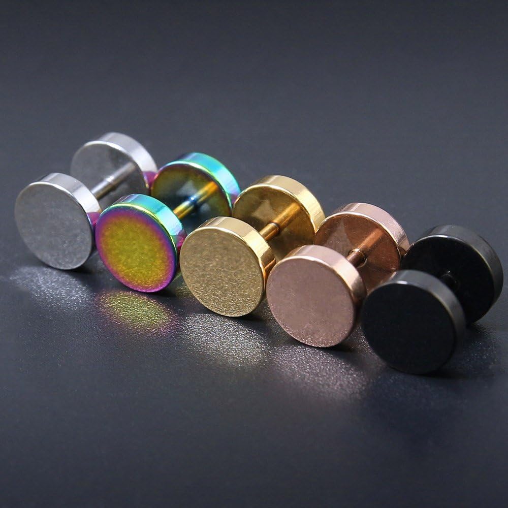 Mens Womens Stud Earrings Fake Plugs Cheater Illusion Ear Gauges Tunnel Stainless Steel 6 Pairs - Image 4