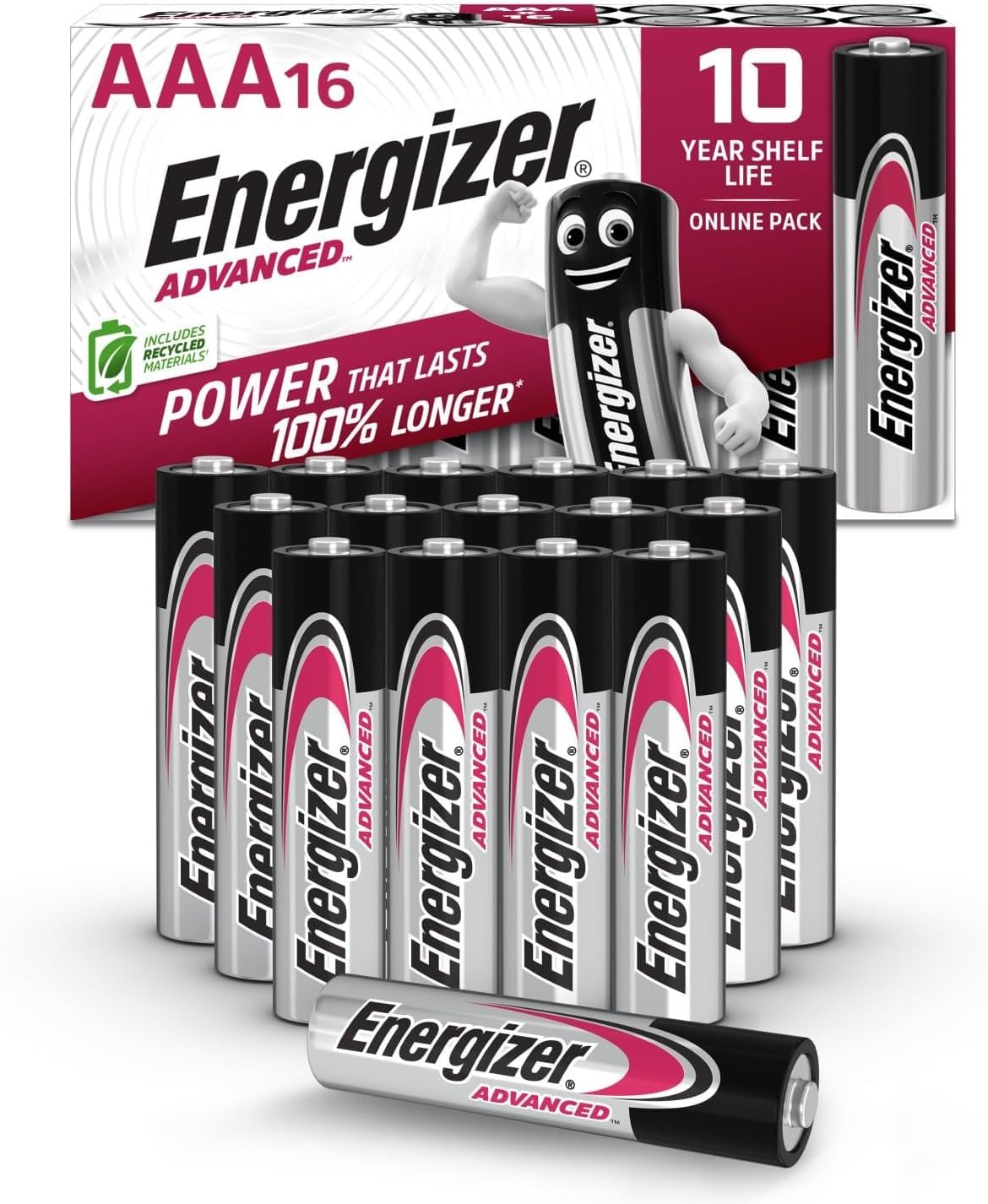 Energizer Advanced Piles AAA Alcaline 1,5V Haute Performance (10 Ans Conservation) Emballage 100% Recyclable - Lot de 16