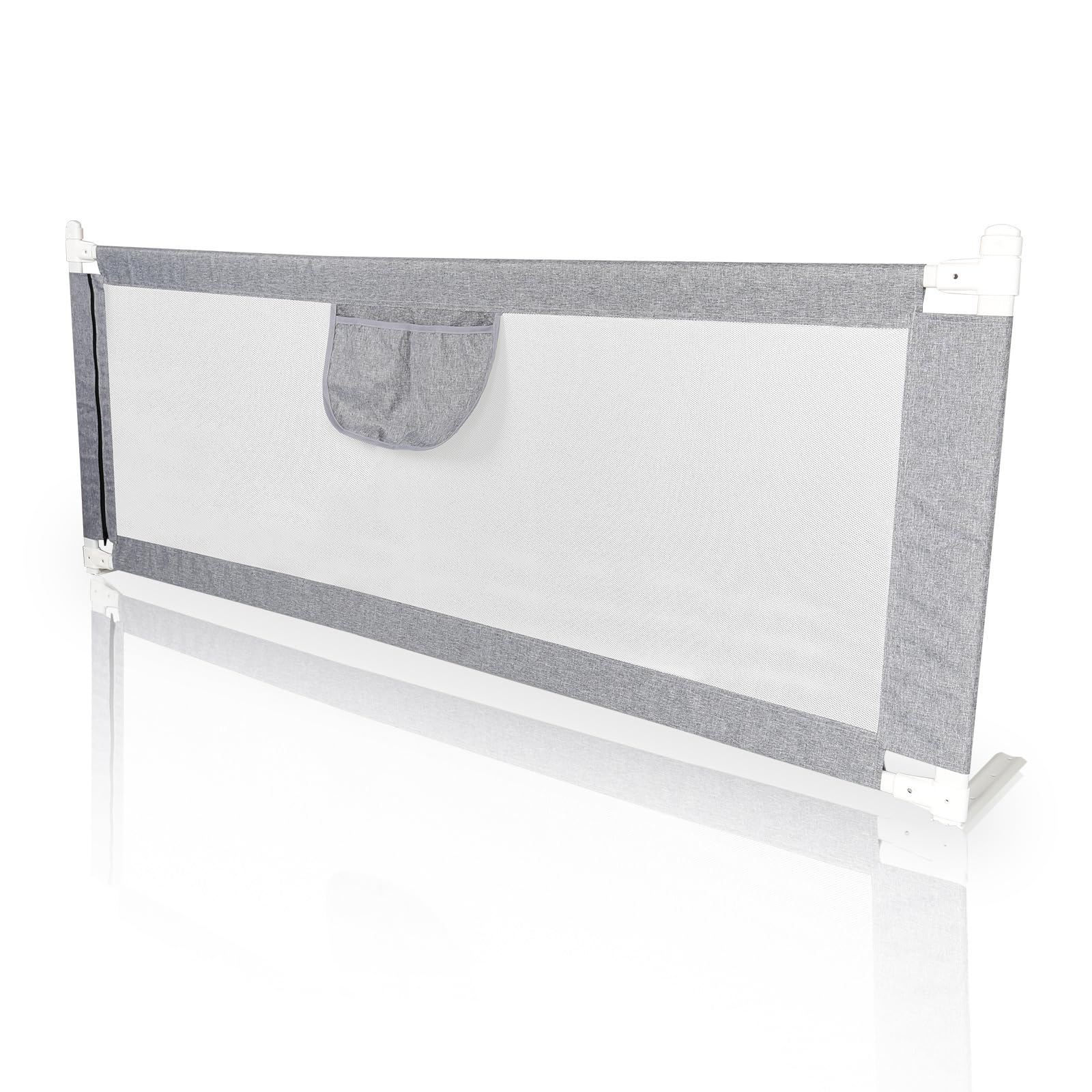 Barierka ochronna do łóżeczka dla niemowląt, 180 x 80 cm – kratka ochronna do łóżeczka dla niemowląt i małych dzieci, oddychająca siatka, szara