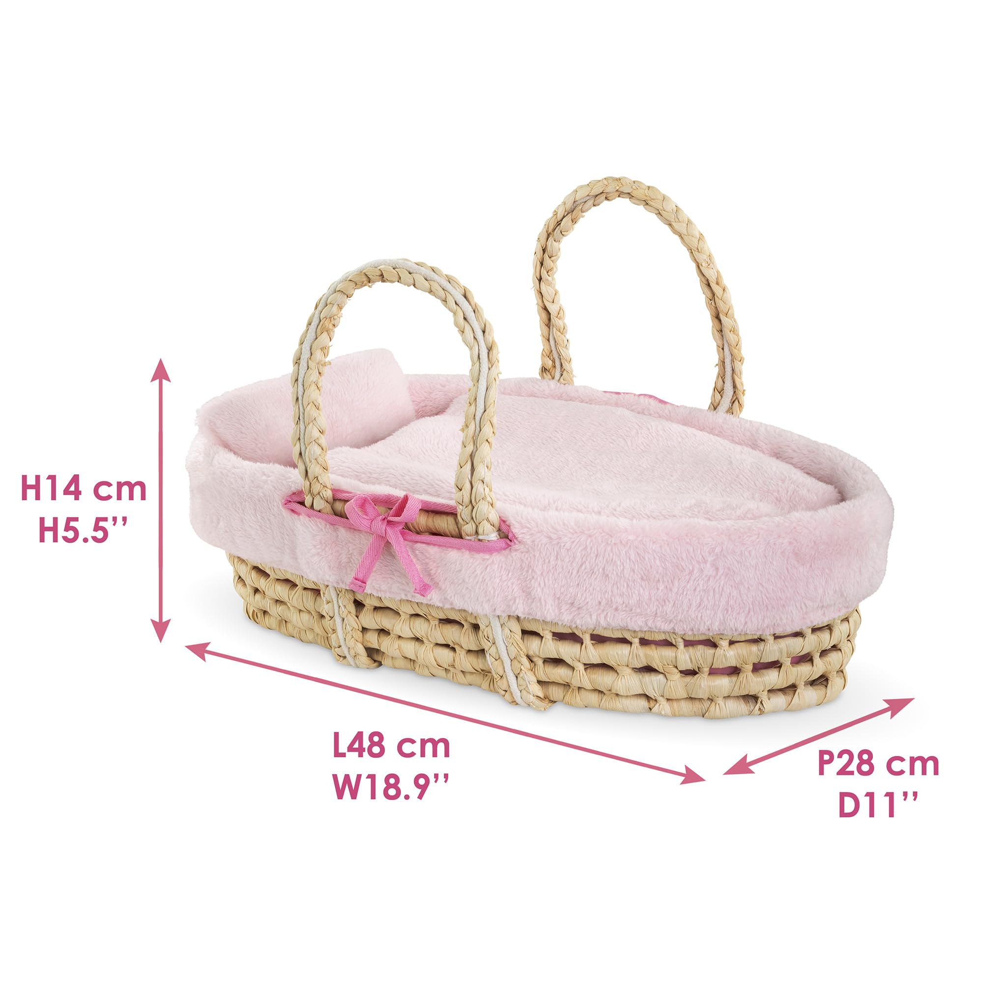 Corolle - Ensemble Couffin Peluche Rose, Accessoire, pour Poupons 36 et 42cm, dès 3 Ans, 9000141850