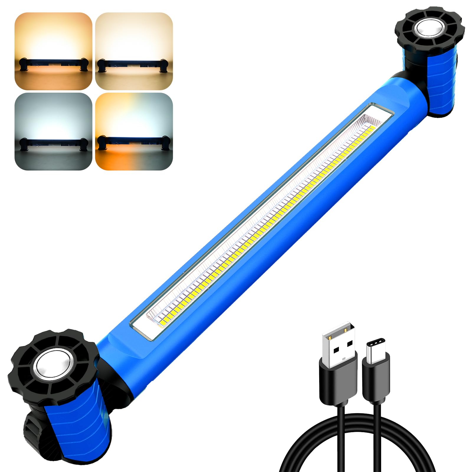 MEIHUA Lampa Robocza 3000LM 3 Poziomy Jasności 2700K 4000K 6500K Magnesem | LED Lampa Warsztatowa Z I Haczykiem LED Latarka Akumulatorowa Ładowalna Reflektor Budowlany Do Kempingu Garażu Placu Budowy