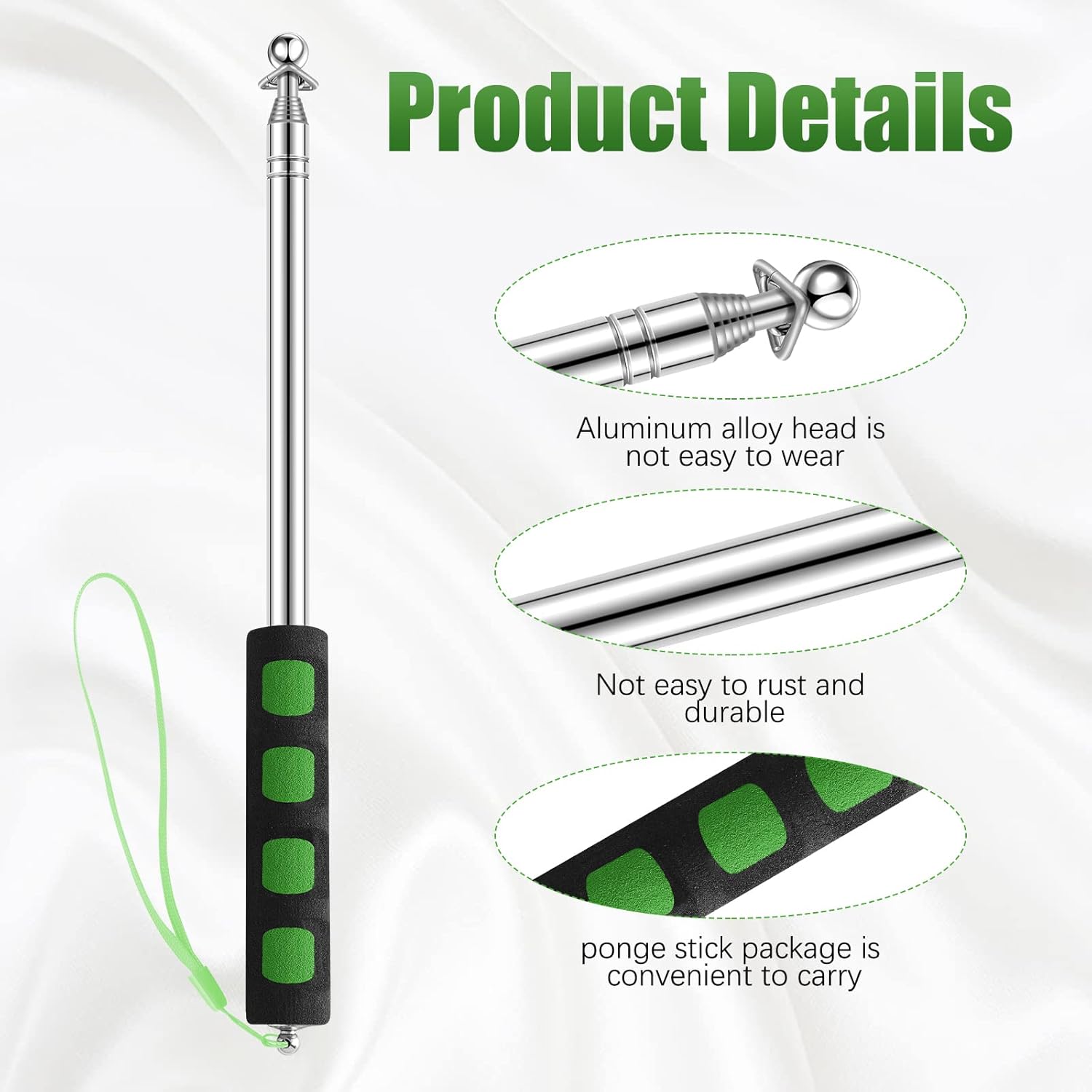 Zonon 8 Pcs Portable Retractable Flag Pole Assorted Color with Clips,5 ft Stainless Steel Telescopic Extendable Pole for Tour Guide, Pointer for Teachers