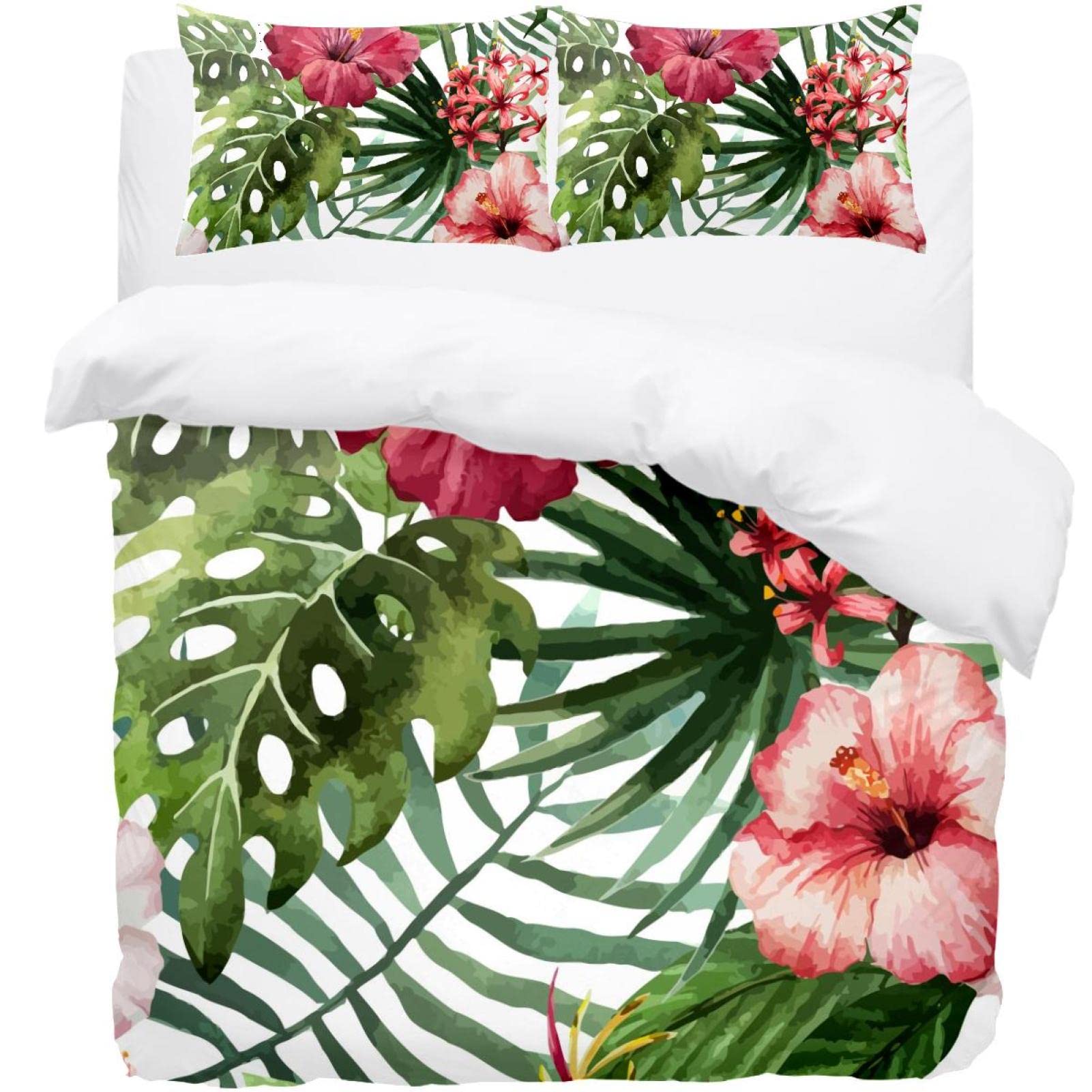 Housse de couette tropicale blanche pour chambre parentale