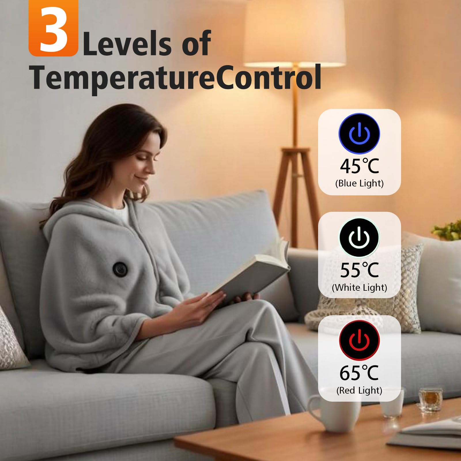 Couverture Chauffante USB, 3 Niveaux 40-60°C, 150x80cm