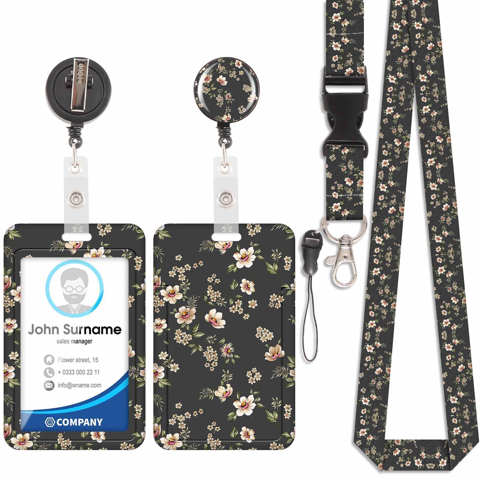 Badge Holder with Lanyard, ID Badge Holders with Detachable Cute Lanyard, Retractable Badge Reel Carabiner Clip, Personalized Vertical Card Cover Case Protector for Nurse Teacher Student (Cherry-6)