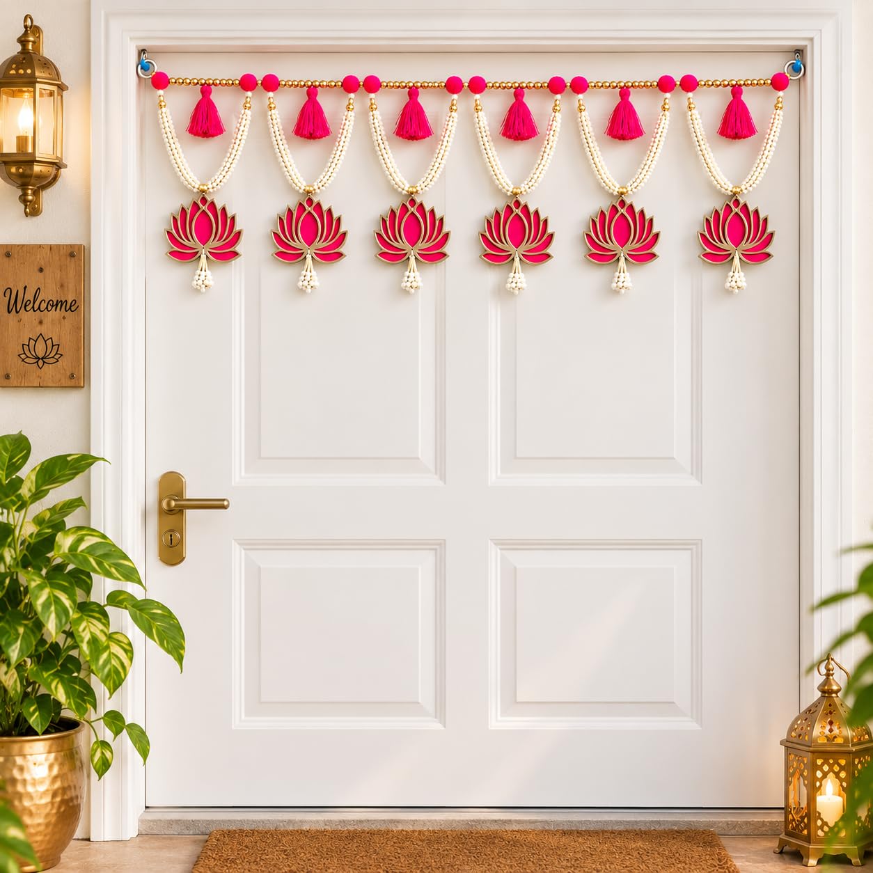 Gold Lotus Toran - Traditional Indian Door Decor -8