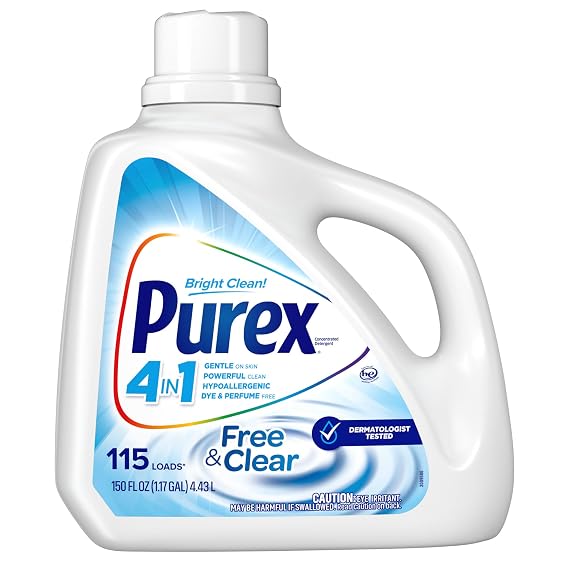 Purex Liquid Laundry Detergent, Free & Clear, 150 Fluid Ounces, 115 Loads