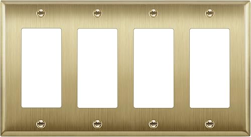 ENERLITES Placa decorativa de pared metálica para interruptor o salida, acero inoxidable 201, resistente a la corrosión, tamaño de 4 segmentos, 4.50