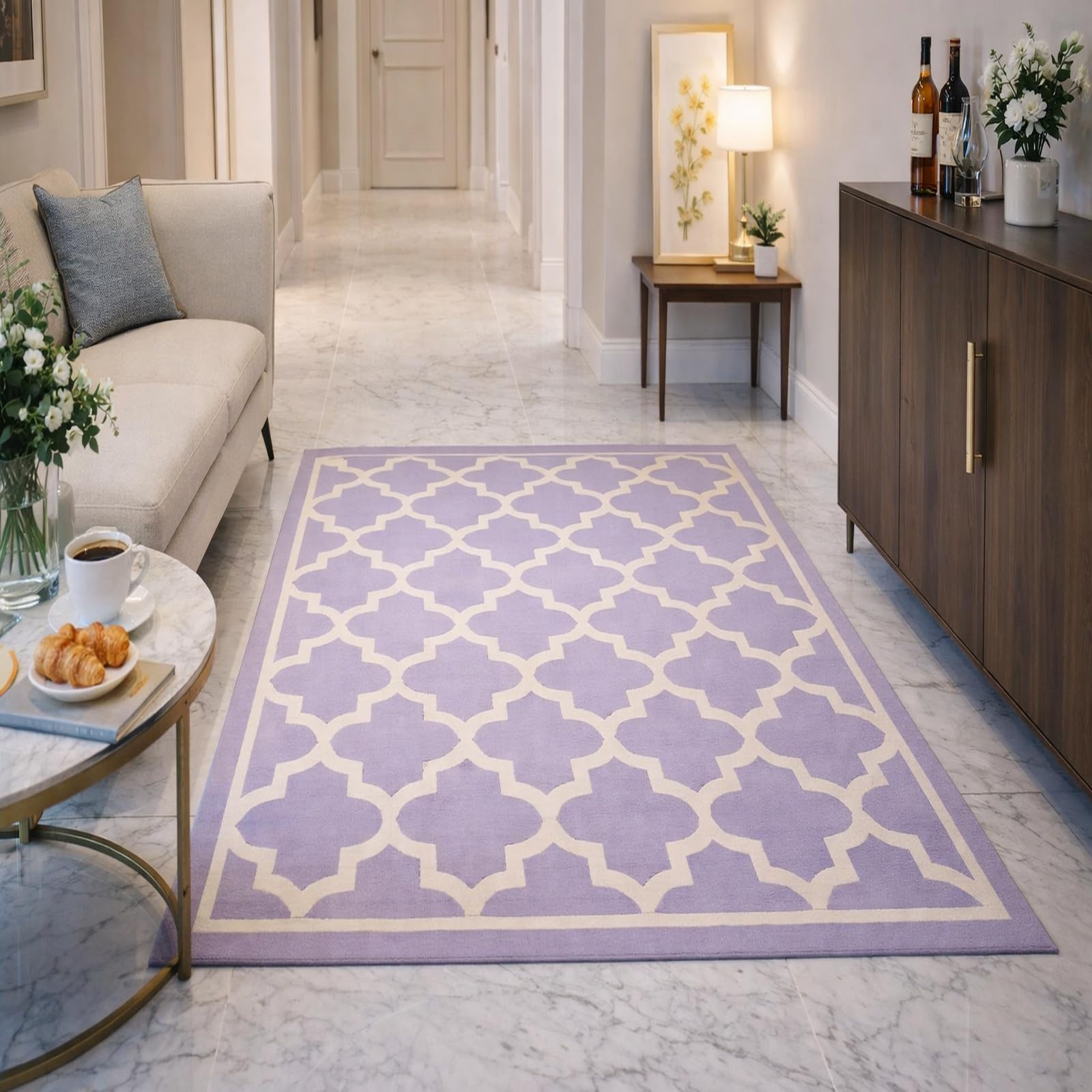 Alfombra moderna Rururug para dormitorio y salón de 160x280 cm geométrica morada