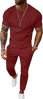 Mens 2 Piece Sweatsuit Set Short Sleeve Sweatshirt Jogging Sweatpants Tracksuits Outfits