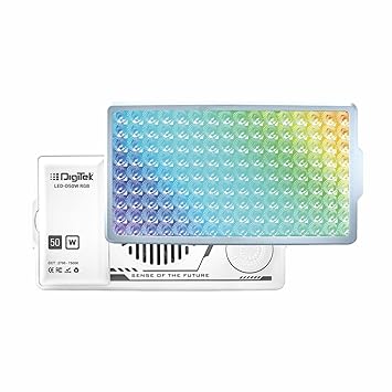 Digitek (LED-D50W RGB) 50W Portable RGB LED Video Light with Hot Shoe Adapter & Soft Diffuser Cover, HSI 0-360, 2700K–7500K CCT, 22 FX Modes, CRI 96+, 2600mAh Battery, for Photo & Videography