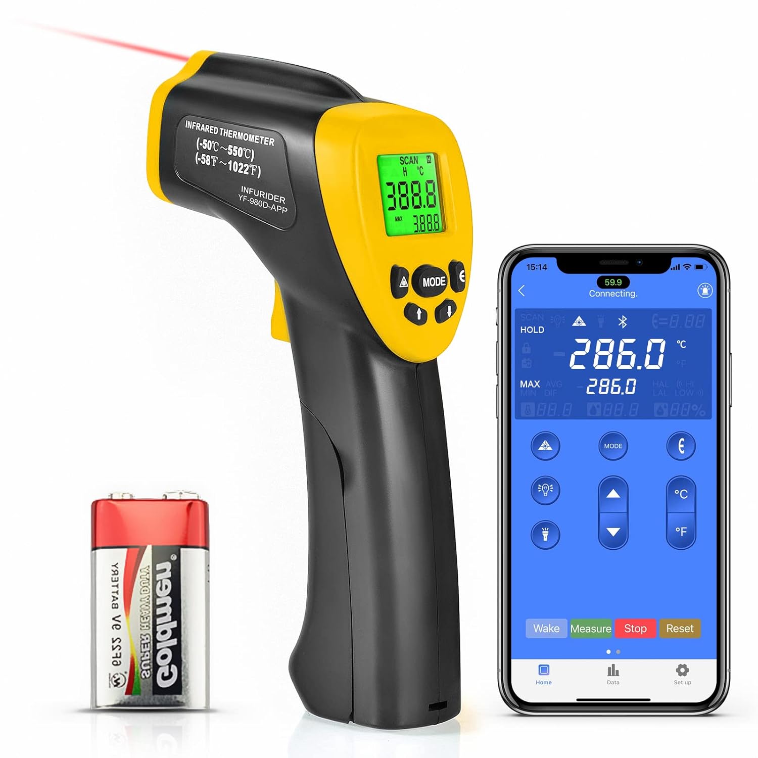 Digital Bluetooth Infrared Thermometer(58°F1022°F), NonContact Laser