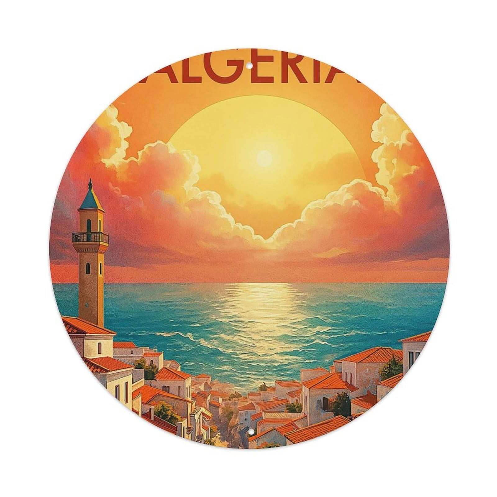 Algeria Sunset Coastal Town View Metal Tin Sign Plaque