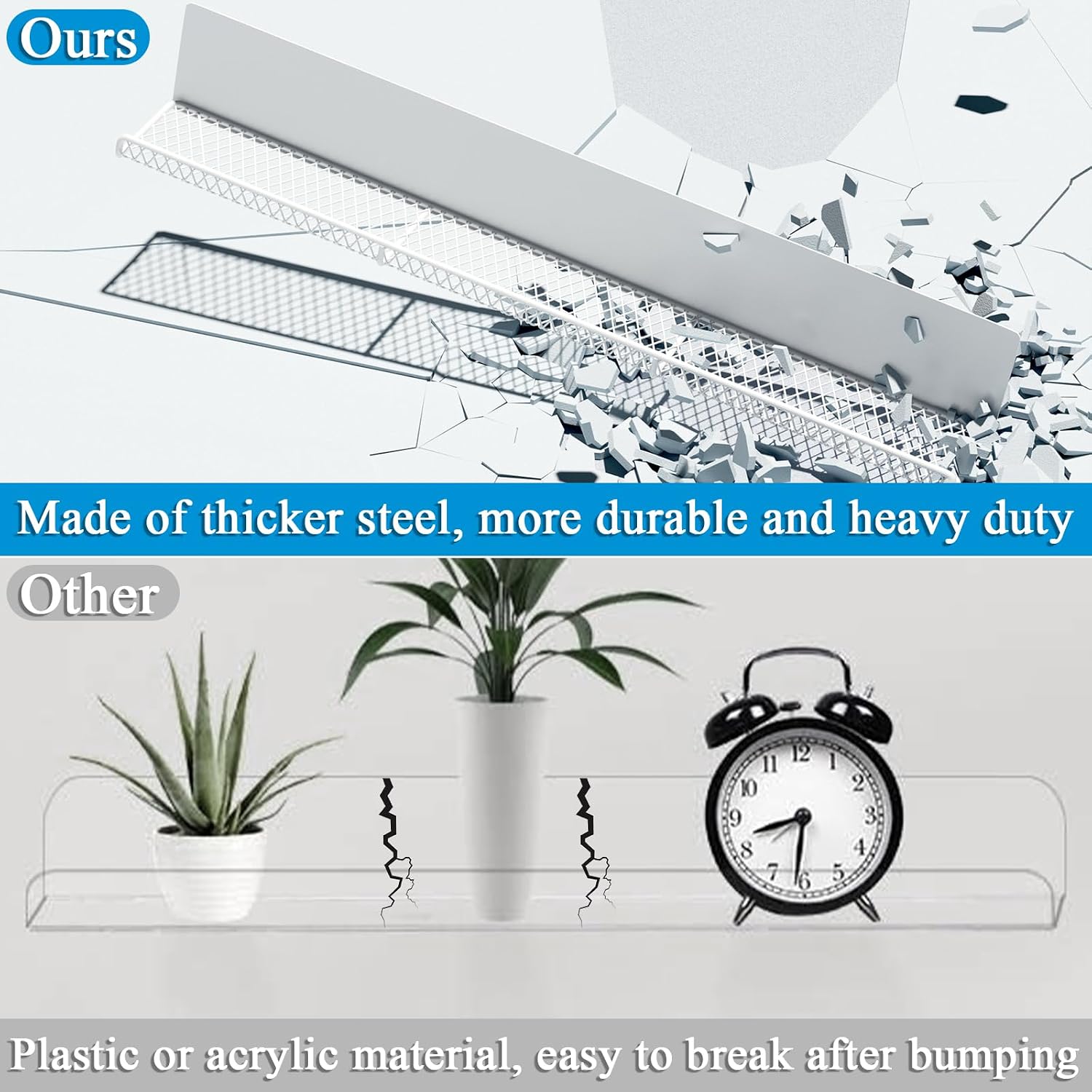 DTUQYX Metal Magnetic Book Shelf: 17” Magnetic Bookshelves for Whiteboard 2-Pack with 2 Pen Containers Strong Adsorption, Durable Floating Book Display Shelf, Movable Office File Holder (White)