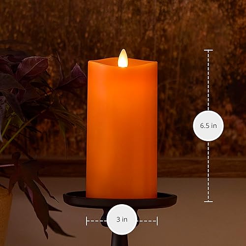 Miniatura 8 de Luminara Russet - Pilar de vela LED de llama móvil sin llama naranja, acabado liso, parte superior derretida, sin perfume (3 x 6.5 pulgadas)