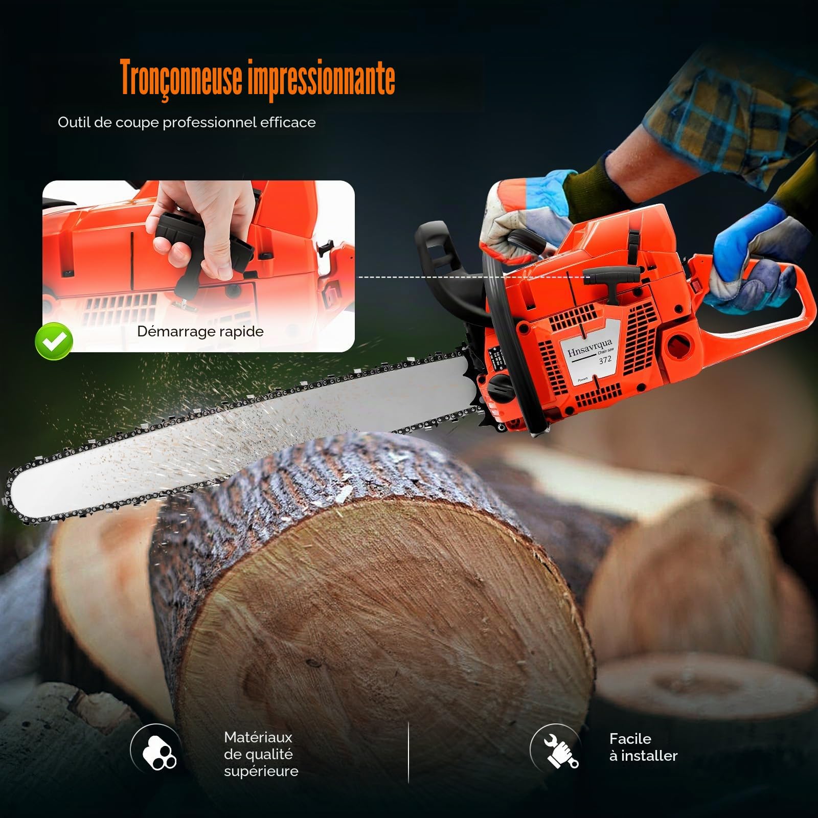 Tronçonneuse à essence 71CC - 28" - Diamètre de coupe : 71 cm - Tronconneuse Thermique - Pour bois de chauffage, coupe d'arbre et entretien du jardin - 10 000 tr/min - Réservoir de 550 ml