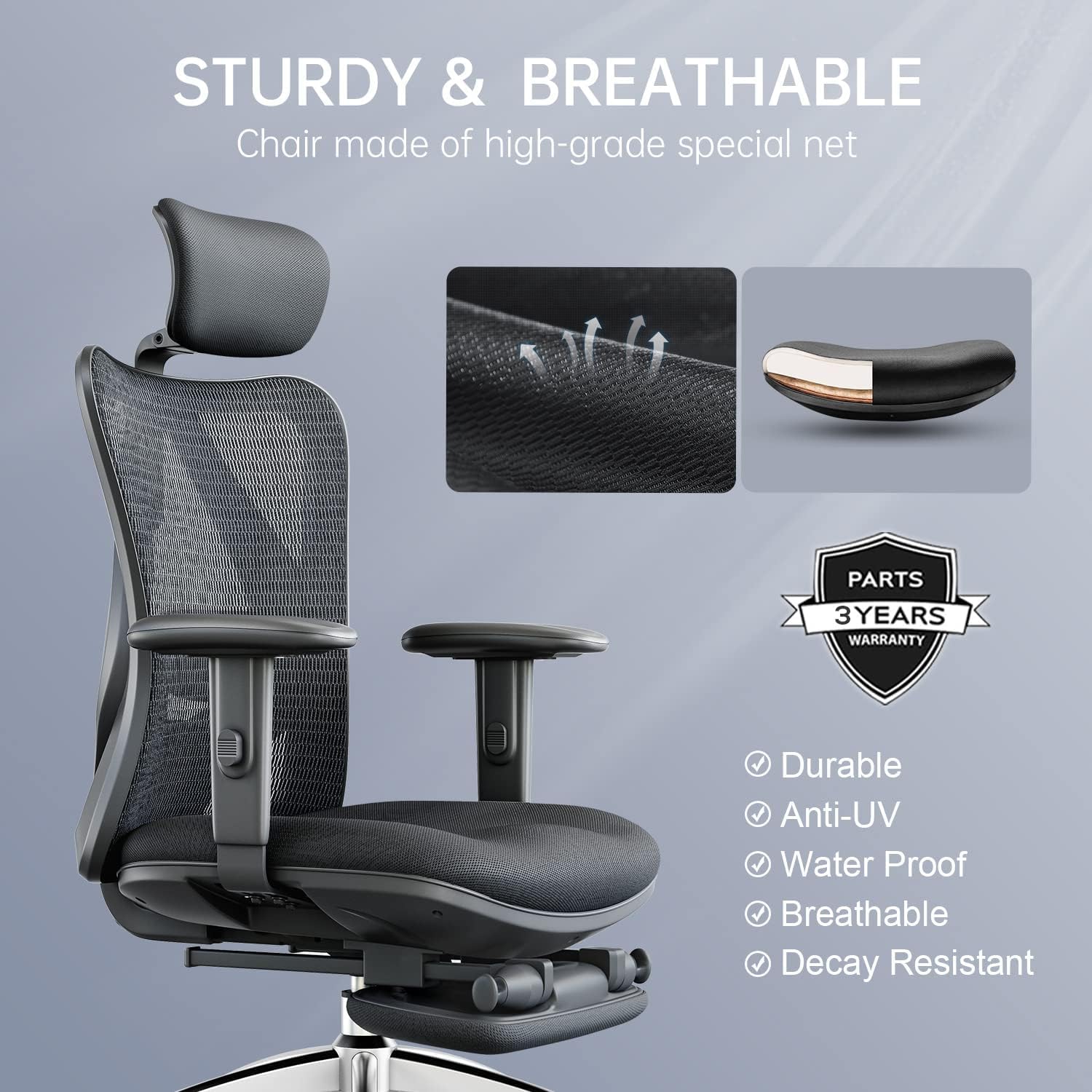 SIHOO Office Chair Ergonomic Desk Office Chair with Footrest, Breathable Mesh Design High Back Computer Chair, Adjustable Headrest and Lumbar Support (Black)…