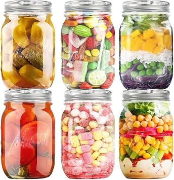 Glass Mason Jars 16oz 6-Pack   Regular Mouth with Lids & Seal Bands | Airtight for Pickling, Canning & Food Storage | Ideal for Jams, Overnight Oats & Home Decor