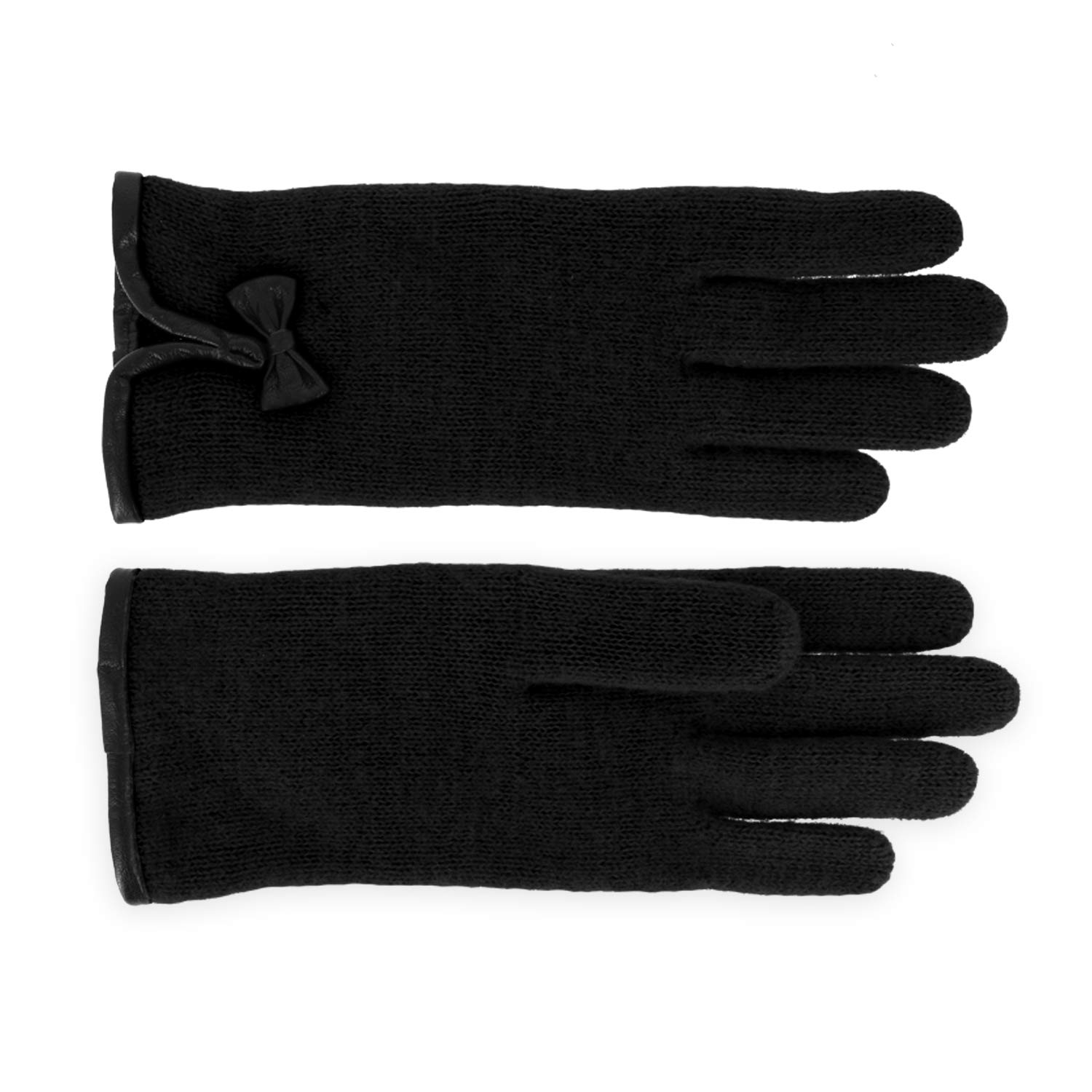 fiebig Guantes de senderismo con dobladillo de piel y lazo moderno. Guantes de lana para mujer, en muchos colores Negro 7.5