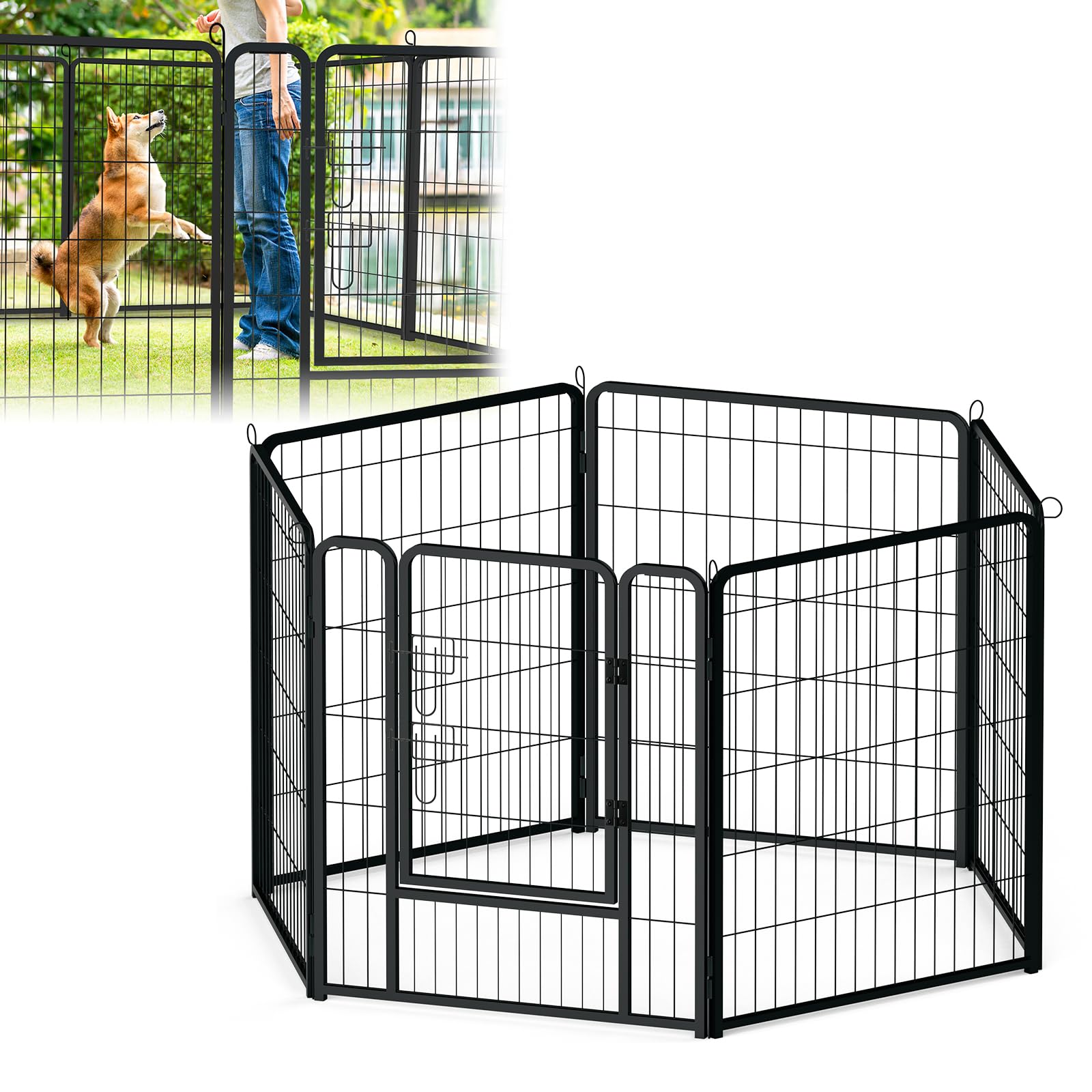 Welpenlaufstall Hundelaufstall Freilaufgehege Welpenauslauf 80cm hoch mit Tür Faltbare Faltbare Freigehege Flexibel Hundezaun für Innen und Outdoor 80 x 80 cm, 6 Stück