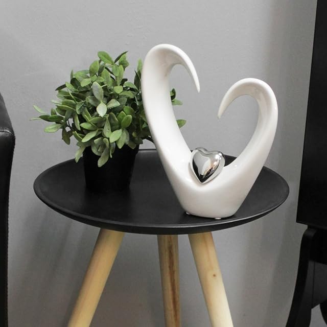 Sculpture ceramic heart with a heart 25 cm white/silver