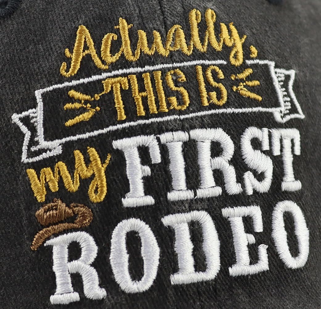 Actually This is My First Rodeo Hats for Men Women, Adjustable Cotton Embroidered Country Baseball Cap - Image 4