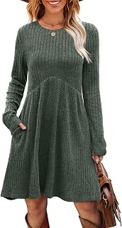 Womens Fall Fashion 2025 Dress Lightweight A-Line Relaxed Graduation Gauze Midi V Neck Long Sleeve Dress