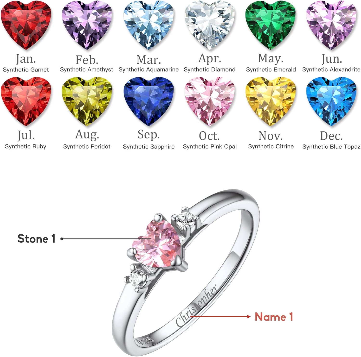 Bestyle Personlized 925 Sterling Silver Birthstone/Name Rings for Women, Sparkling CZ Love Band Rings for Wife/Mother/Grandmother, Great Jewelry Gifts on Thanksgiving/Christmas/Valentine's - Image 3