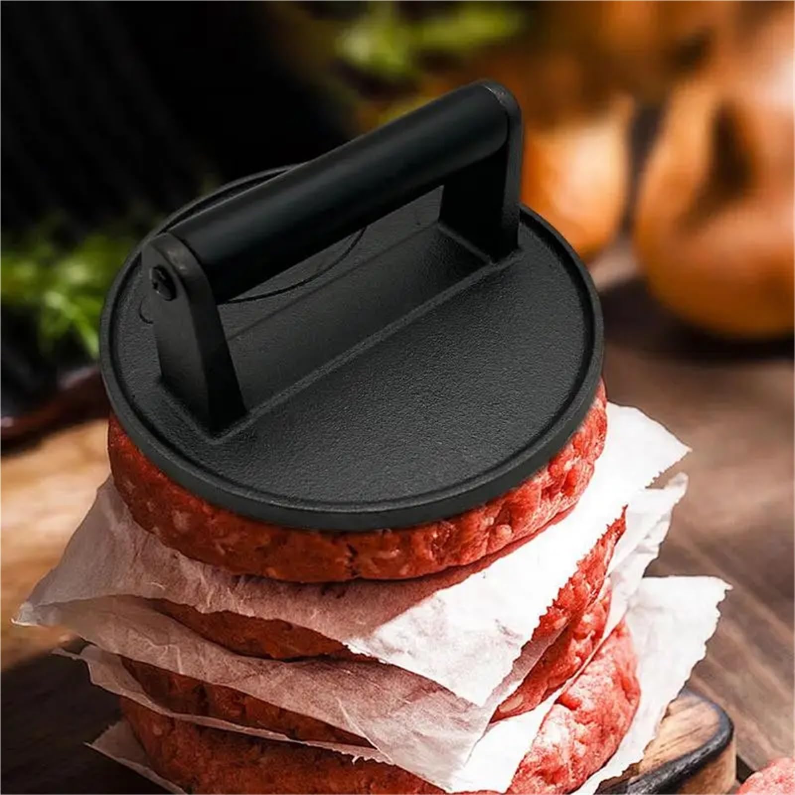Runde Flache Fleisch- und Rindfleischpresse mit hitzebeständigem Griff, verstellbare Küchenhelfer, Fleischwerkzeuge FüR Patties