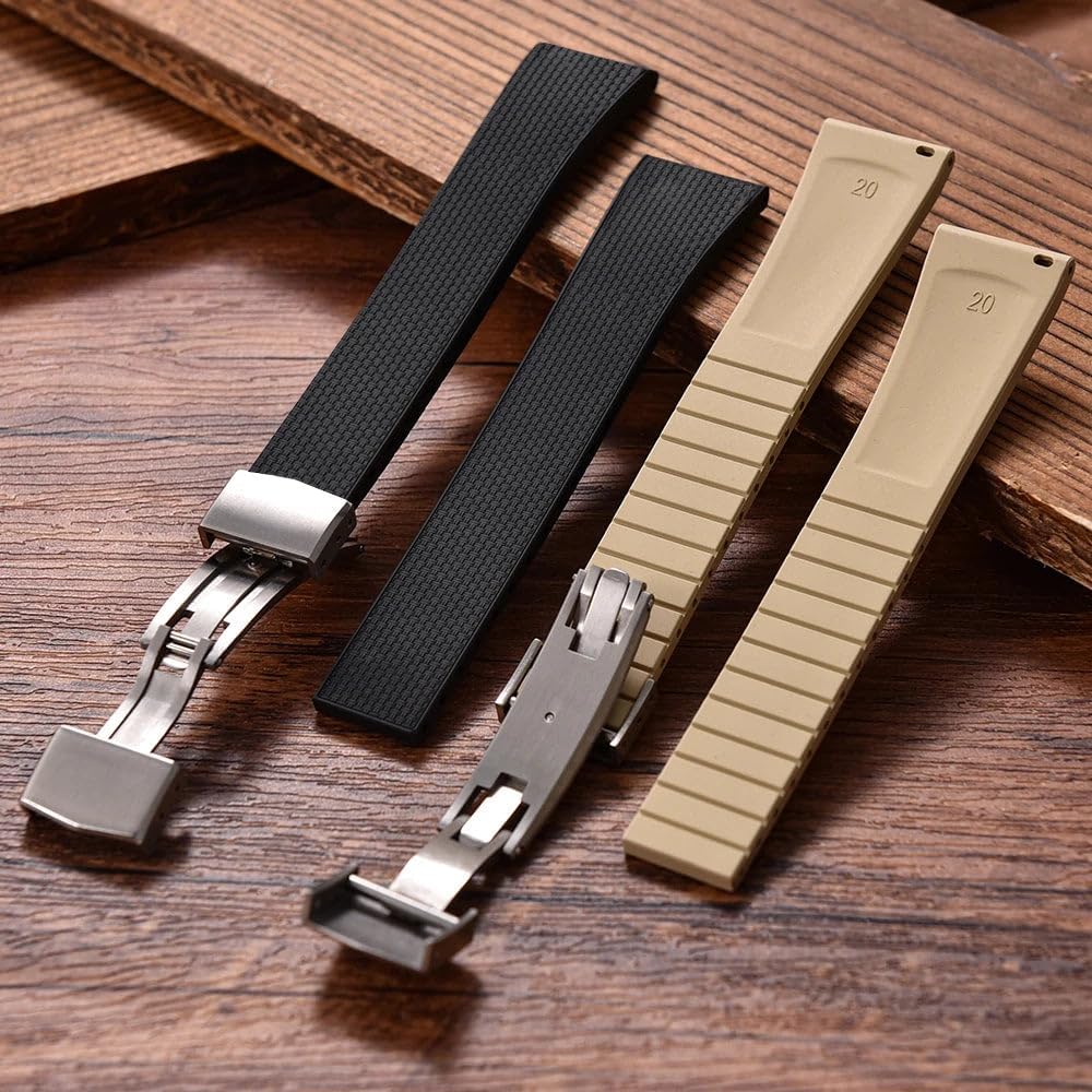Stripes Rubber Watch Band 20mm, CTS Style Quick Release Strap, Silver Butterfly Buckle, Cut To Size Design, Multi Color Options