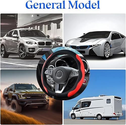 Miniatura 10 de Funda para volante de automóvil de 14.5 a 15 pulgadas, protector de rueda interior de automóvil con cuero duradero, suave, transpirable,