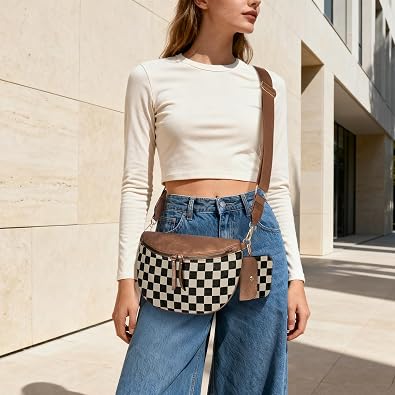 Checkered Crossbody Bag Bum Bags for Women Checkered Purse Plaid Womens Cross Body Purses Checkerboard Fanny Pack