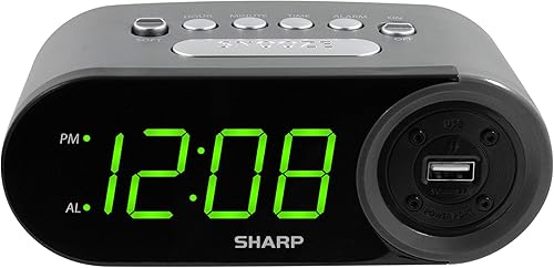 Reloj despertador digital Sharp fácil de leer con puerto de carga USB de 2 amperios de alta velocidad: ¡carga tu teléfono, tableta con una carga de