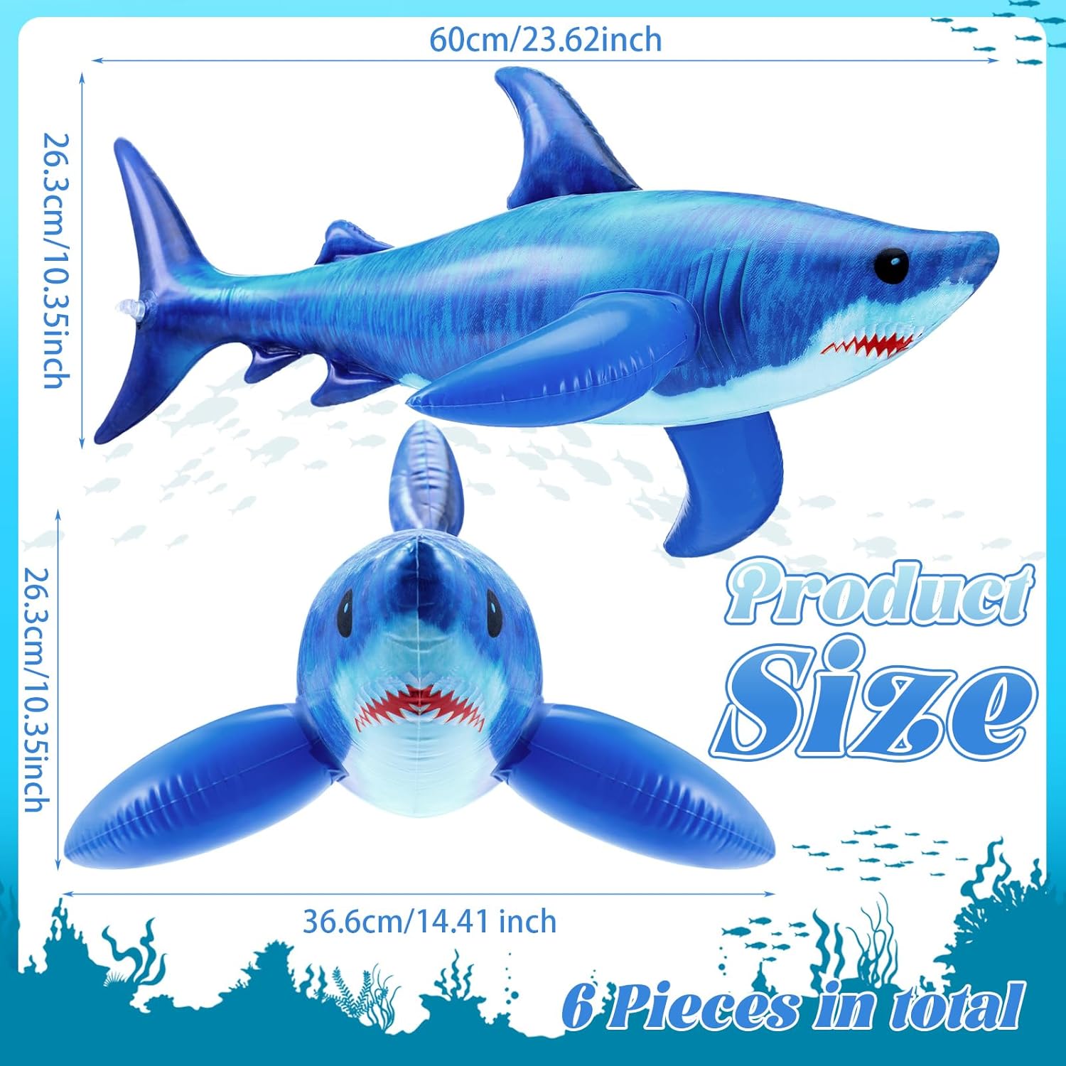 Leyndo 6 Pieces 23.6 Inch Summer Inflatable Shark Pool Toys Shark Pool Float Beach Balloons Birthday Party Decorations Animal Ornament for Birthday Party Decor Supplies Gift