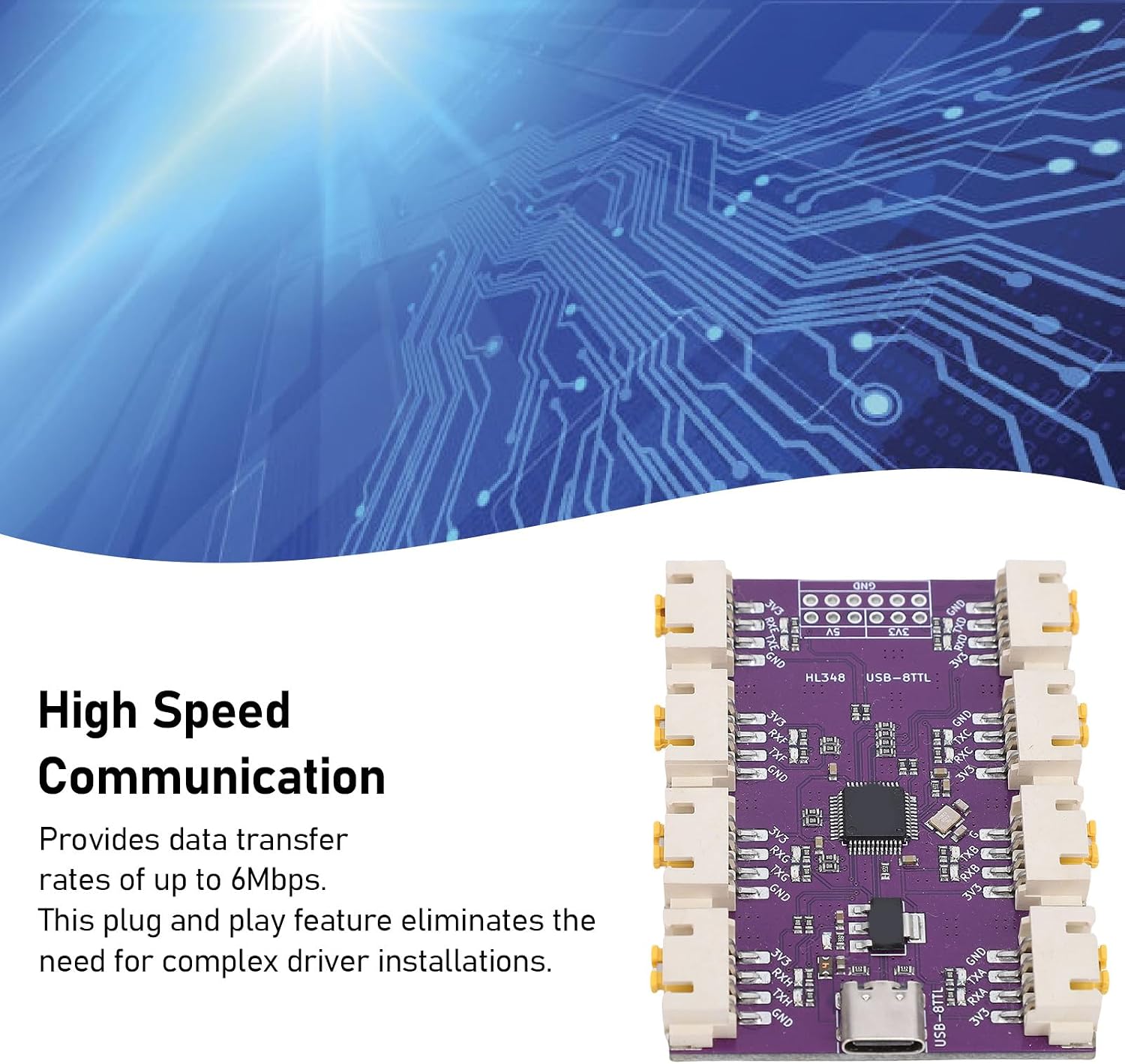 USB to TTL Serial Converter, High Speed 8 Channel Multi Port TTL to USB Module with Type C Interface for Electronics Projects PCB