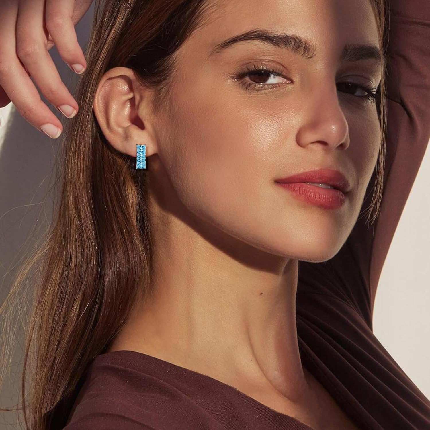 Gemstone Huggie Hoop Earrings, 925 Sterling Silver Baguette Hoop Earring Birthstone Jewelry Gift for Women - Image 2