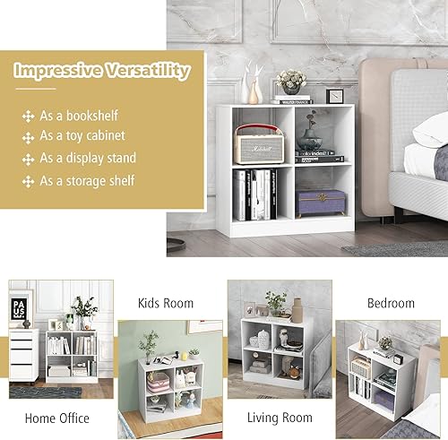 Miniatura 9 de Tangkula Estantería de 4 cubos, estantería abierta independiente, 2 kits antivuelcos, estante moderno de madera para sala de estar, habitación de