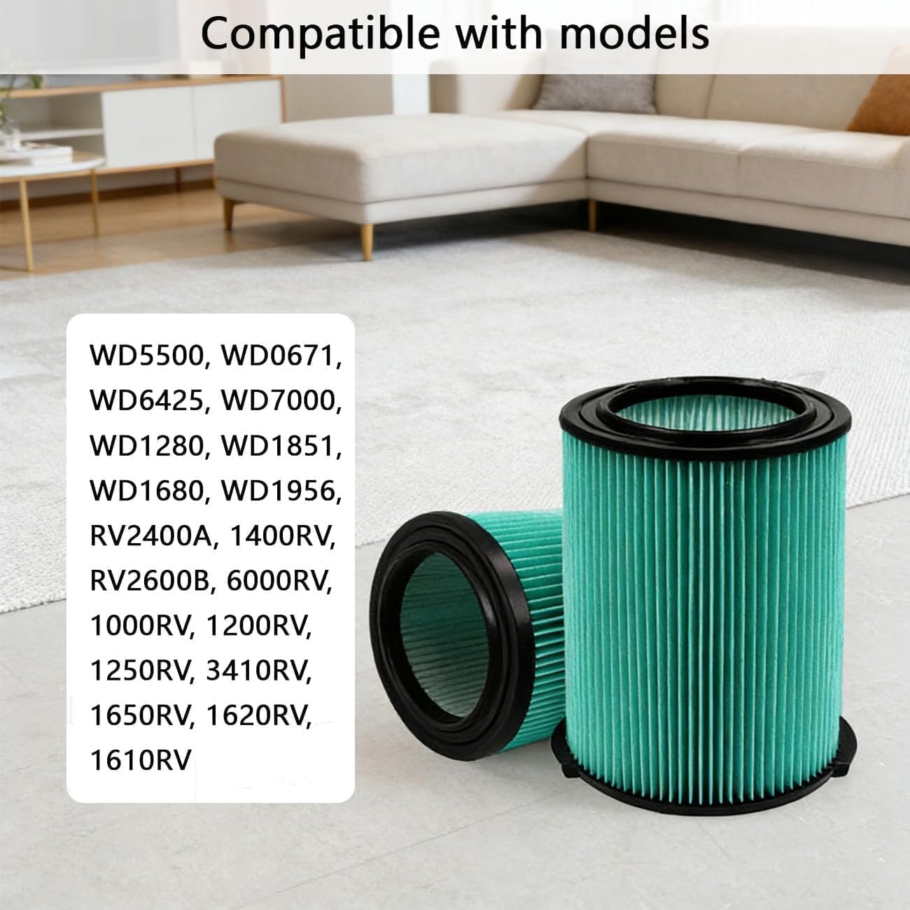 VF6000 5-Layer Pleated Replacement Filter Compatible with Ridgid 5-20 Gallon Wet Dry Vacuums WD5500 WD0671 WD6425 WD7000 WD1280 WD1851 WD1680 WD1956 RV2400A 1400RV RV2600B (2 Filters + 4 Bags)
