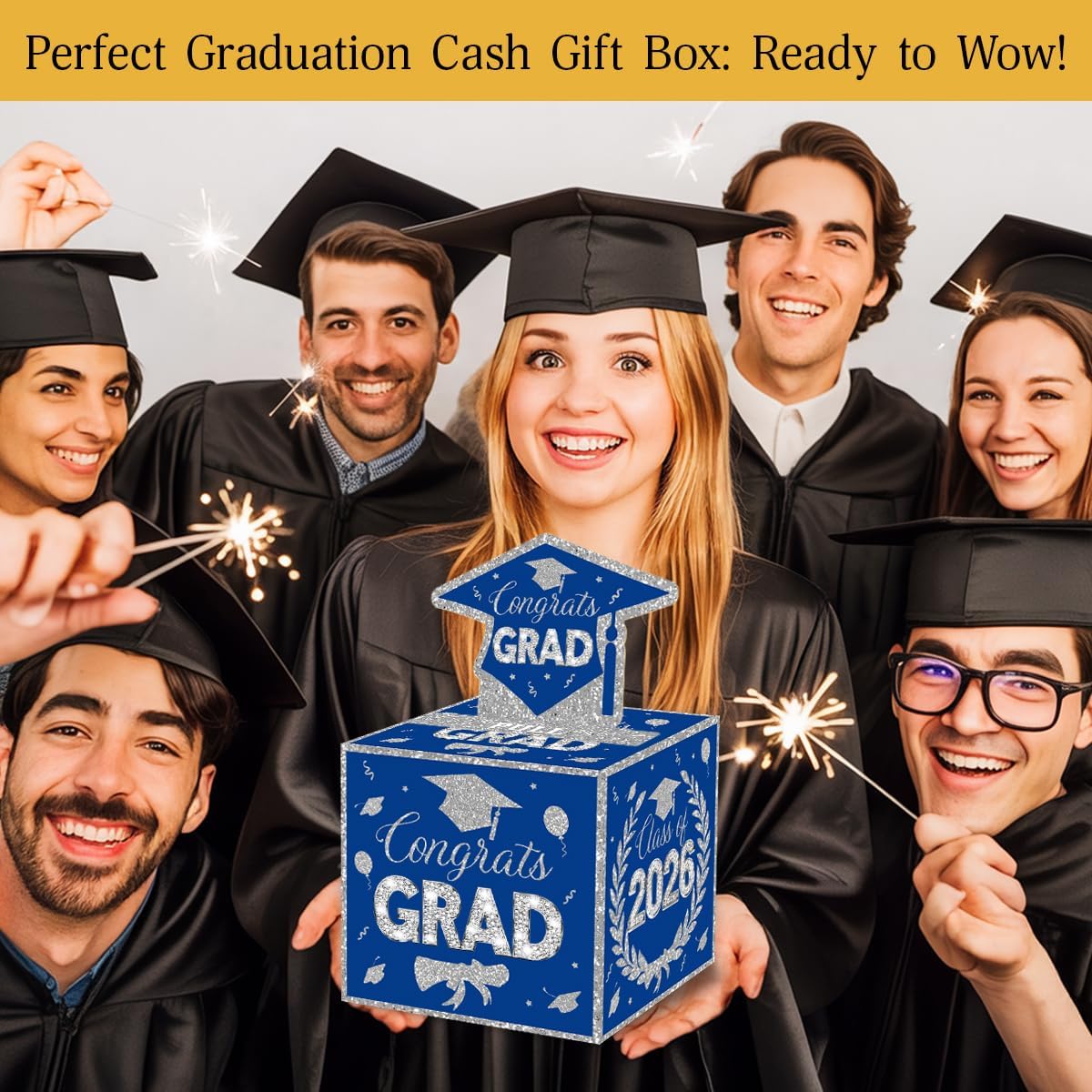 ChillHui 2026 Graduation Money Gifts Pull Box for Cash, Blue and Silver Class of 2026 Graduation Money Holder for Grad Party image 2