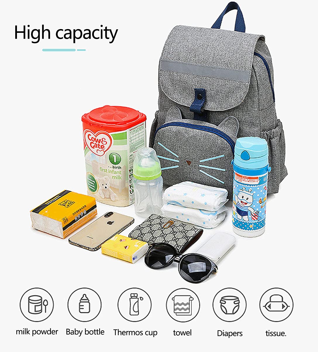 Borsa per Pannolini Portatile, Multifunzione Impermeabile Zaino Mamma Grande capacità Zaino Fasciatoio Neonato Fasciatoio Borsa per Viaggi, Campeggio,Shopping
