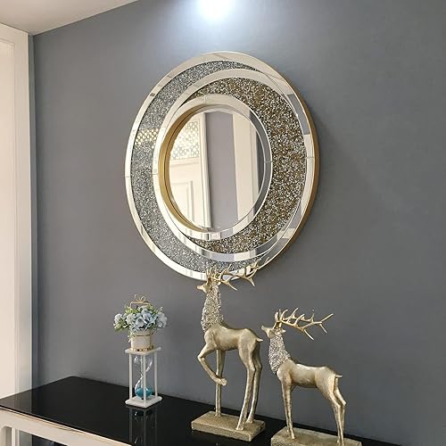 Miniatura 6 de HM&DX Espejo de pared decorativo de retazos de sol plateado con diamantes de cristal, espejos de lujo modernos para la sala de estar, baño,