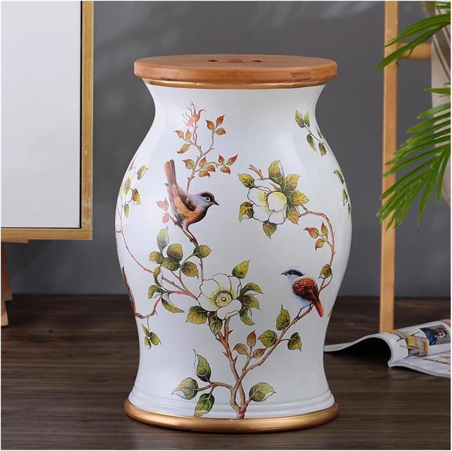 THE-SECRET-GARDEN シノワズリ スツール 陶器椅子 花鳥柄 ホワイト 