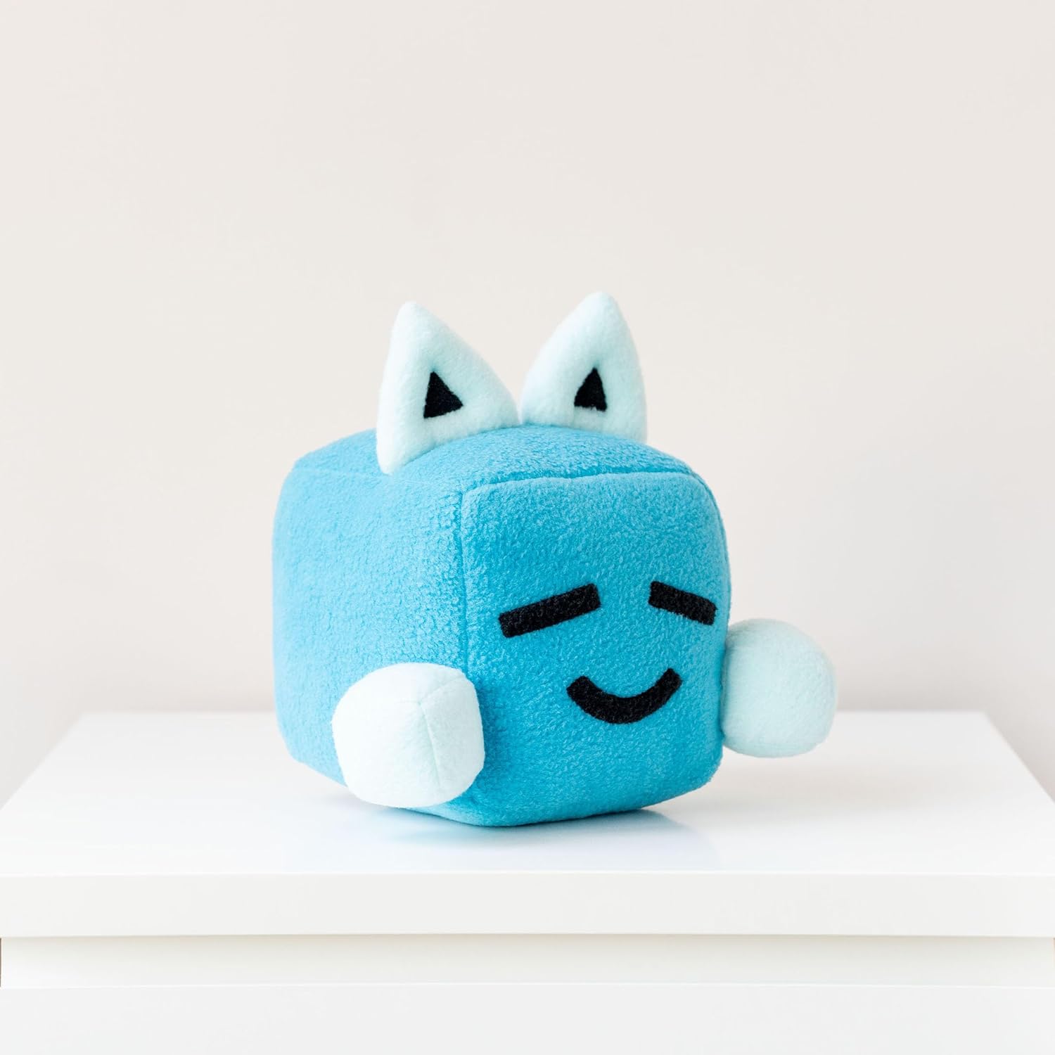 Big Blue Cube Plush Toy – Inspired by Just Shapes & Beats – 7.8” Soft Square Tear Plushie – Handmade – Custom Made to Order Gift (Smiling)