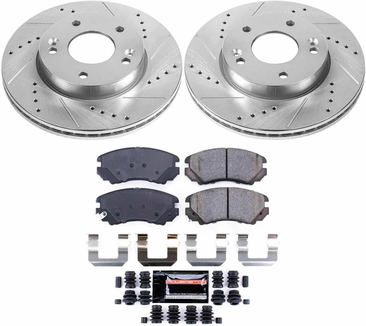 Power Stop K6309 Front Z23 Carbon Fiber Brake Pads with Drilled & Slotted Brake Rotors Kit For Kia Soul 2010-2011 [Model Specific]