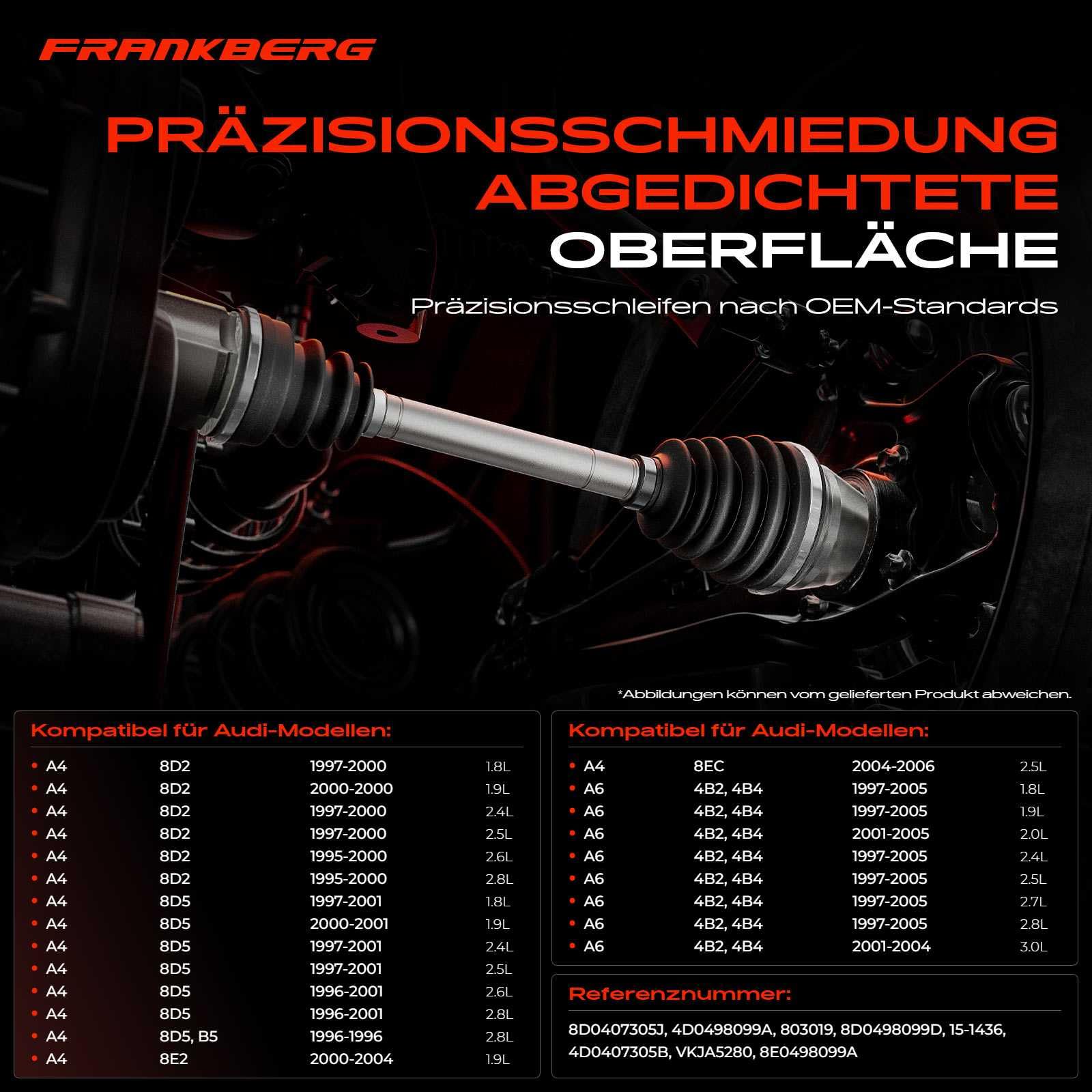 Frankberg Gelenksatz Antriebswelle Vorne Kompatible mit A4 1995-2006 A6 1997-2005 A8 1994-2000 Allroad 2000-2005 Superb I 2001-2008 Pa.ssat 1996-2005 Replace# 8D0498099D