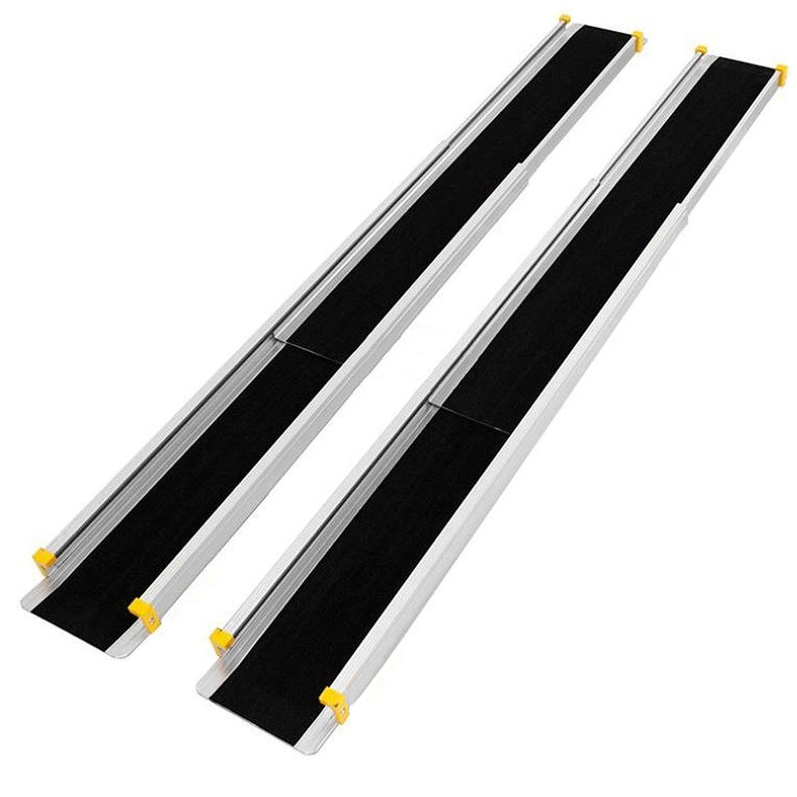 GYMAX 2 Rampas de Acceso de Aluminio, Antideslizante, Rampa Telescópica, Rampa de Carga para Silla de Ruedas, Soporta hasta 270 kg (4-7 ft)